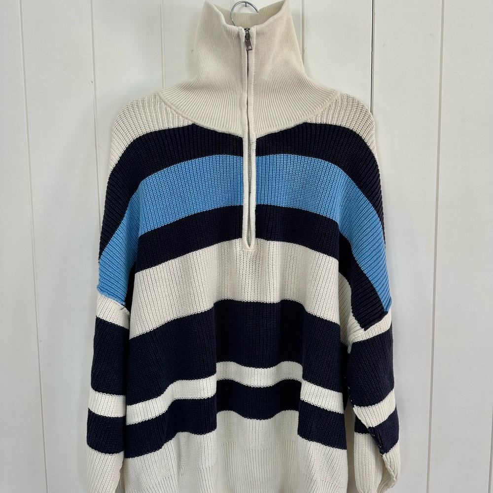 Aerie Striped Turtleneck Sweater Navy, Light Blue and White - Picture 5 of 5